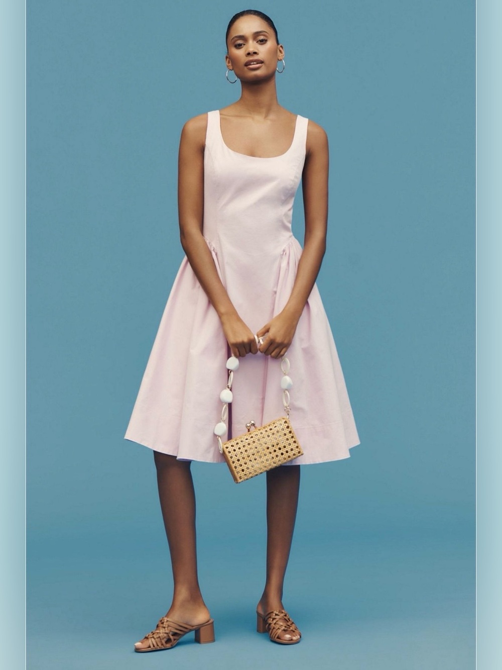 Anthropologie sleeveless scoop neck basque waist midi dress
